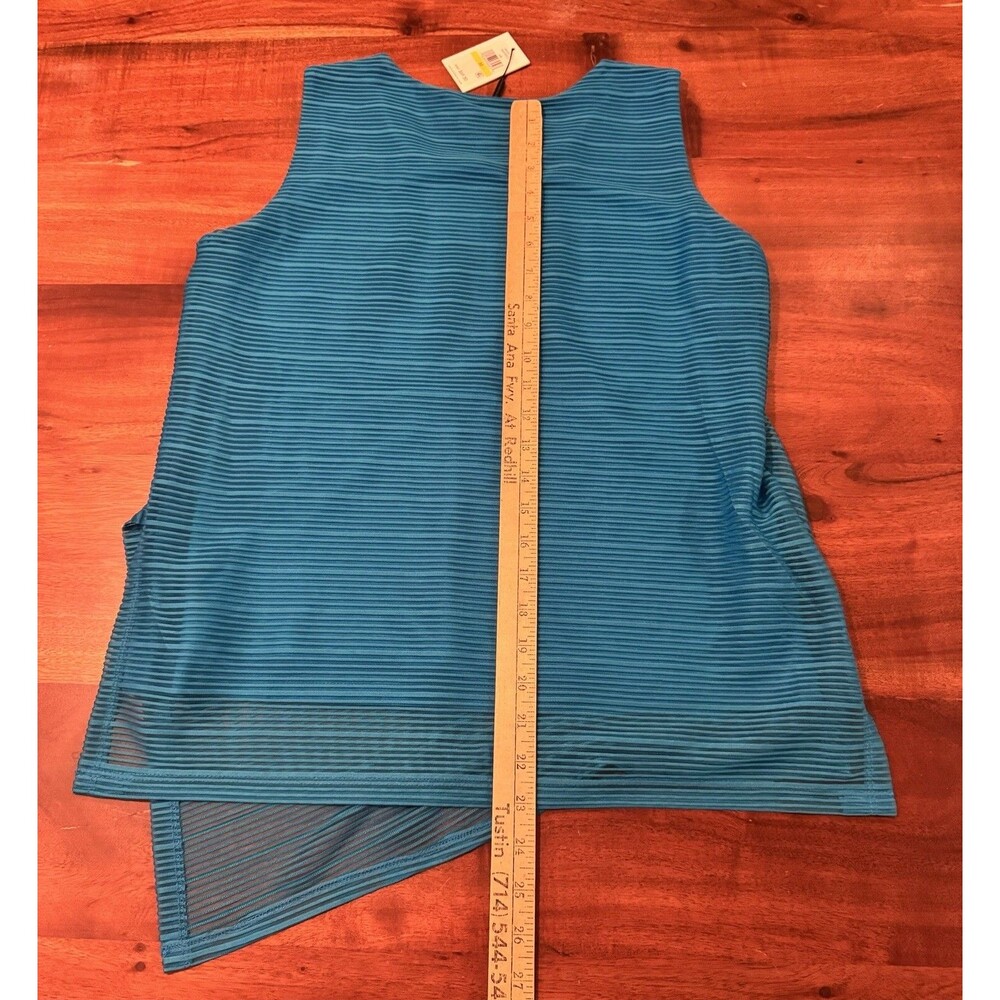 Calvin Klein Women's M Blue Mesh Stripe Asymmetric Sleeveless Tunic Tank Top NWT - Picture 7 of 8